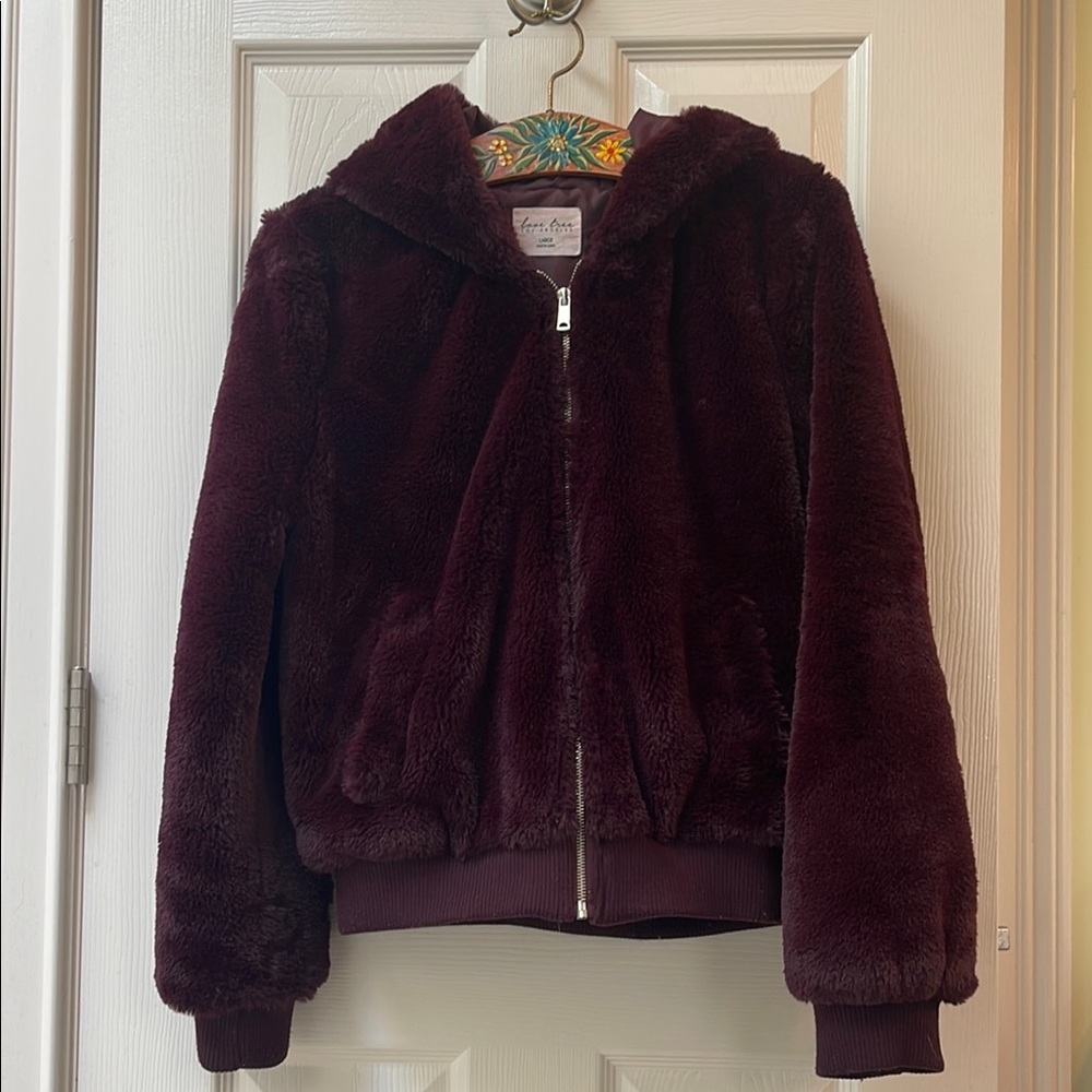 Plush Burgundy Faux Fur Jacket